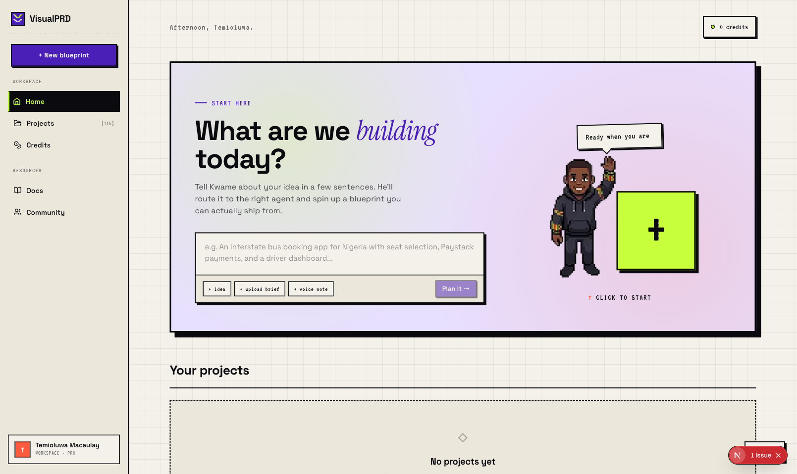 VisualPRD dashboard home